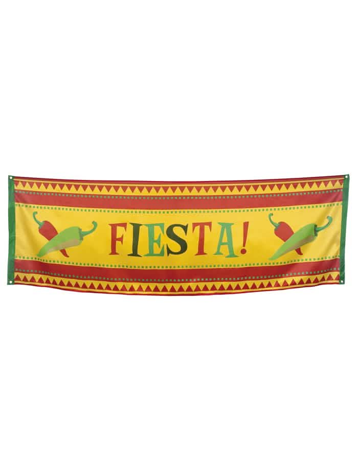 Bandeirola mexicana para festa amarela e vermelha com pimentos e inscrição Fiesta