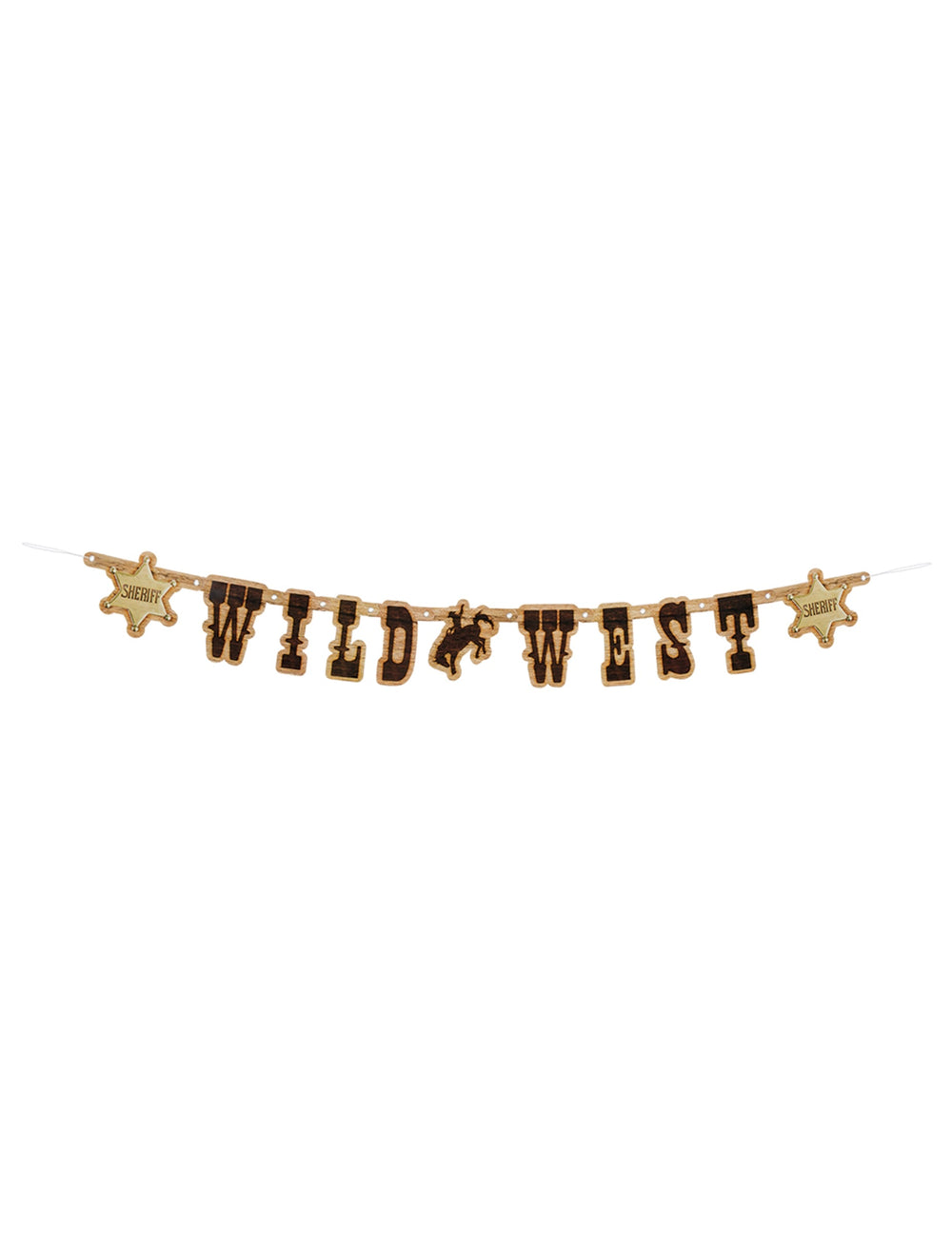 Guirlande en plastique Western Wild West pour décoration marron avec lettrage effet bois et étoiles de shérif