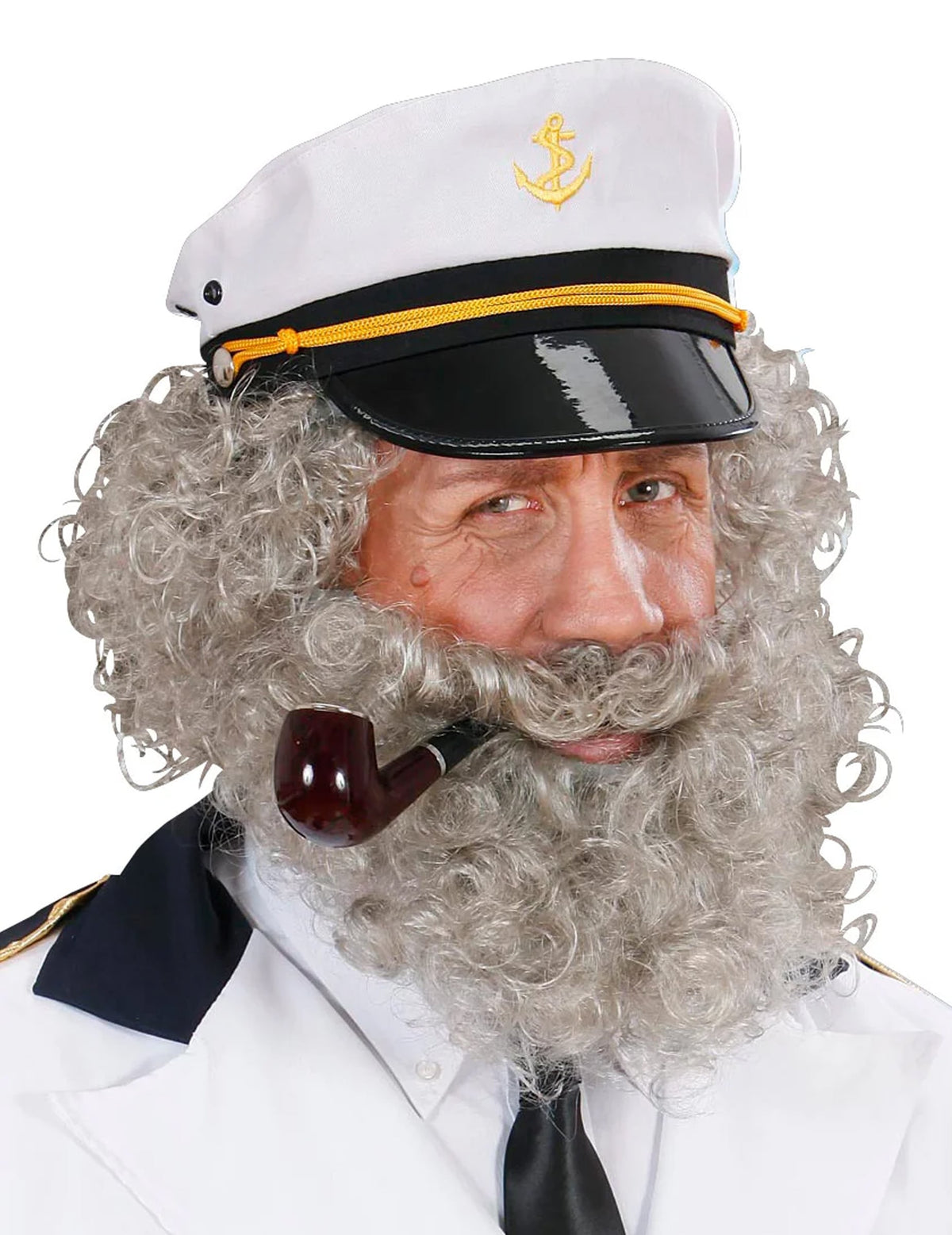 Barbe et moustache de marin pour homme grise et bouclée