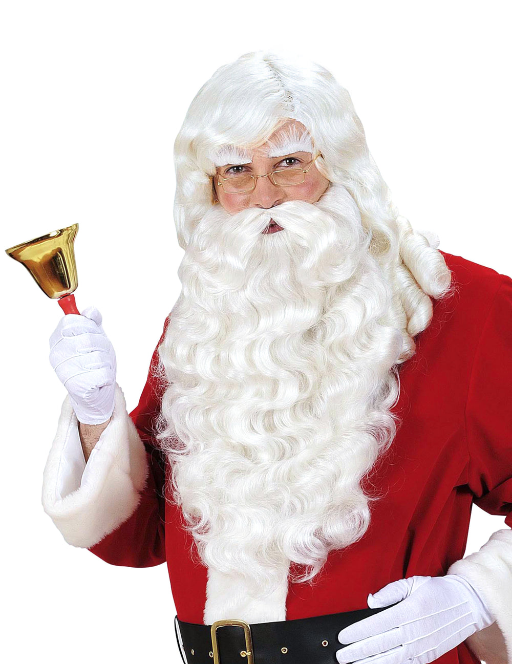 Barbe de Père Noël pour adulte blanche bouclée luxe