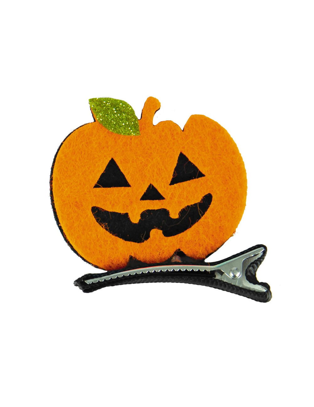 Gancho de abóbora para halloween cor de laranja em feltro com folha com brilho