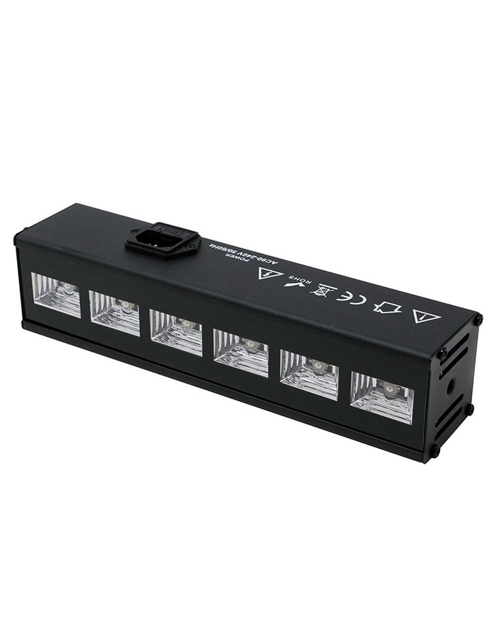 Vue de profil montrant la connectique de la barre à leds lumière noire pour fête 6x3W