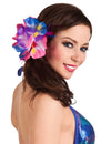Barrette fleur hibiscus pour femme multicolore rose et bleue