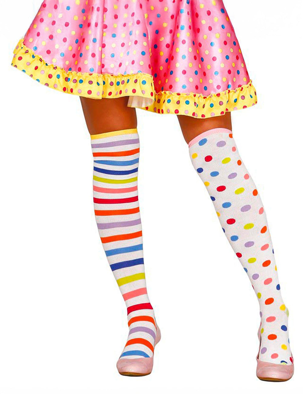 Bas clown pastel pour femme à rayures et à pois multicolores