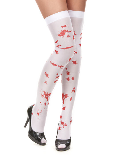 Bas ensanglantés Halloween pour femme blancs et rouges