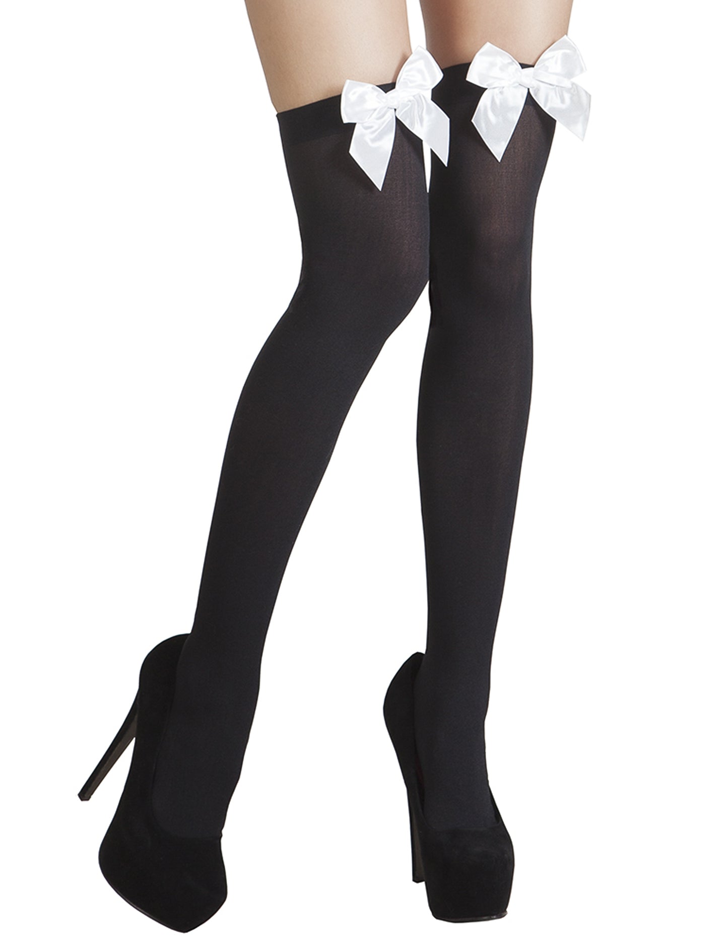 Bas Michelle pour femme noirs avec nœuds blancs