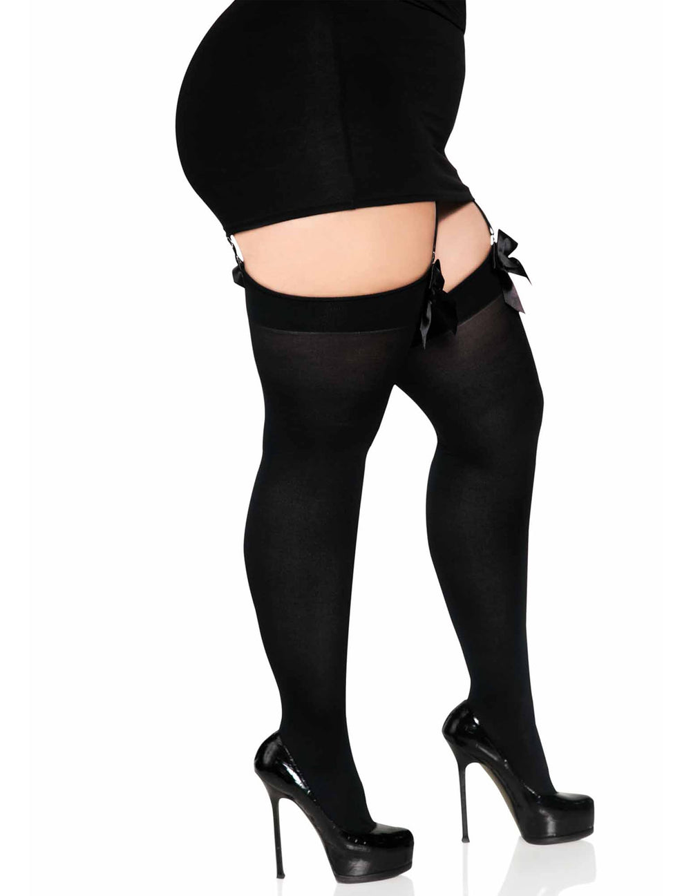 Vue de profil des bas opaques à nœuds pour femme