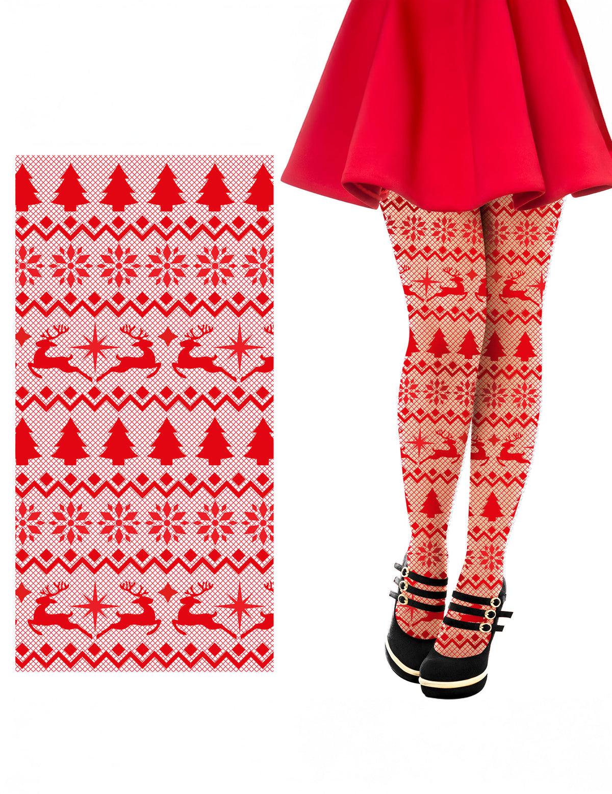 Collants résille à motifs Noël pour adulte rouges