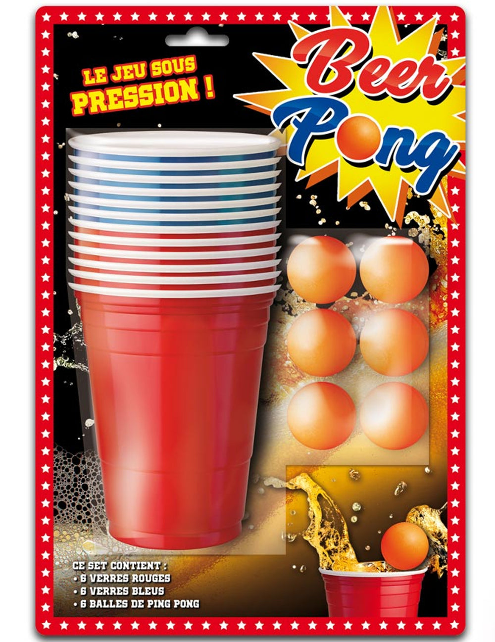 Kit de Beer Pong pour adulte rouge et bleu avec balles orange