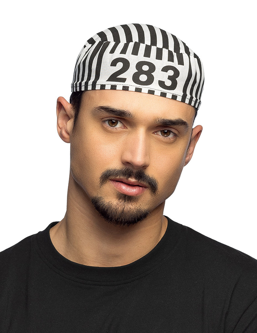 Béret de prisonnier pour homme à rayures noir et blanc avec numéro 283