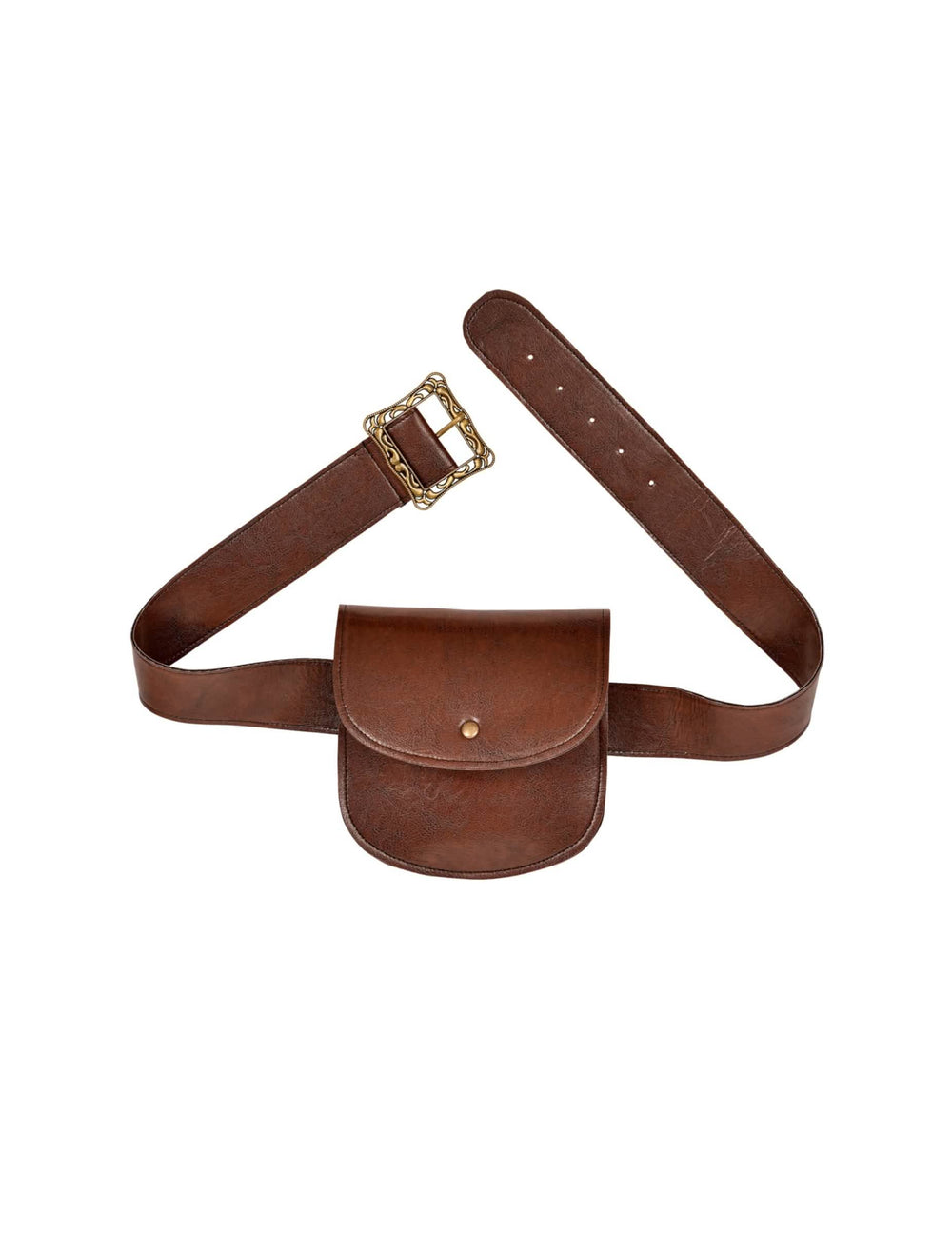 Bolsa a tiracolo em pele sintética para adulto castanho com fivela dourada