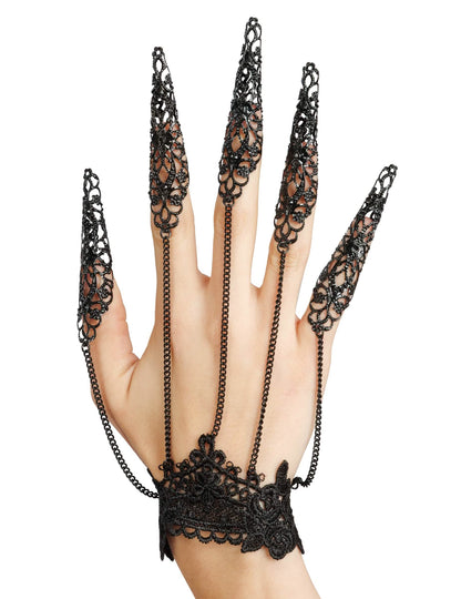 Joia de mão em metal efeito renda preta