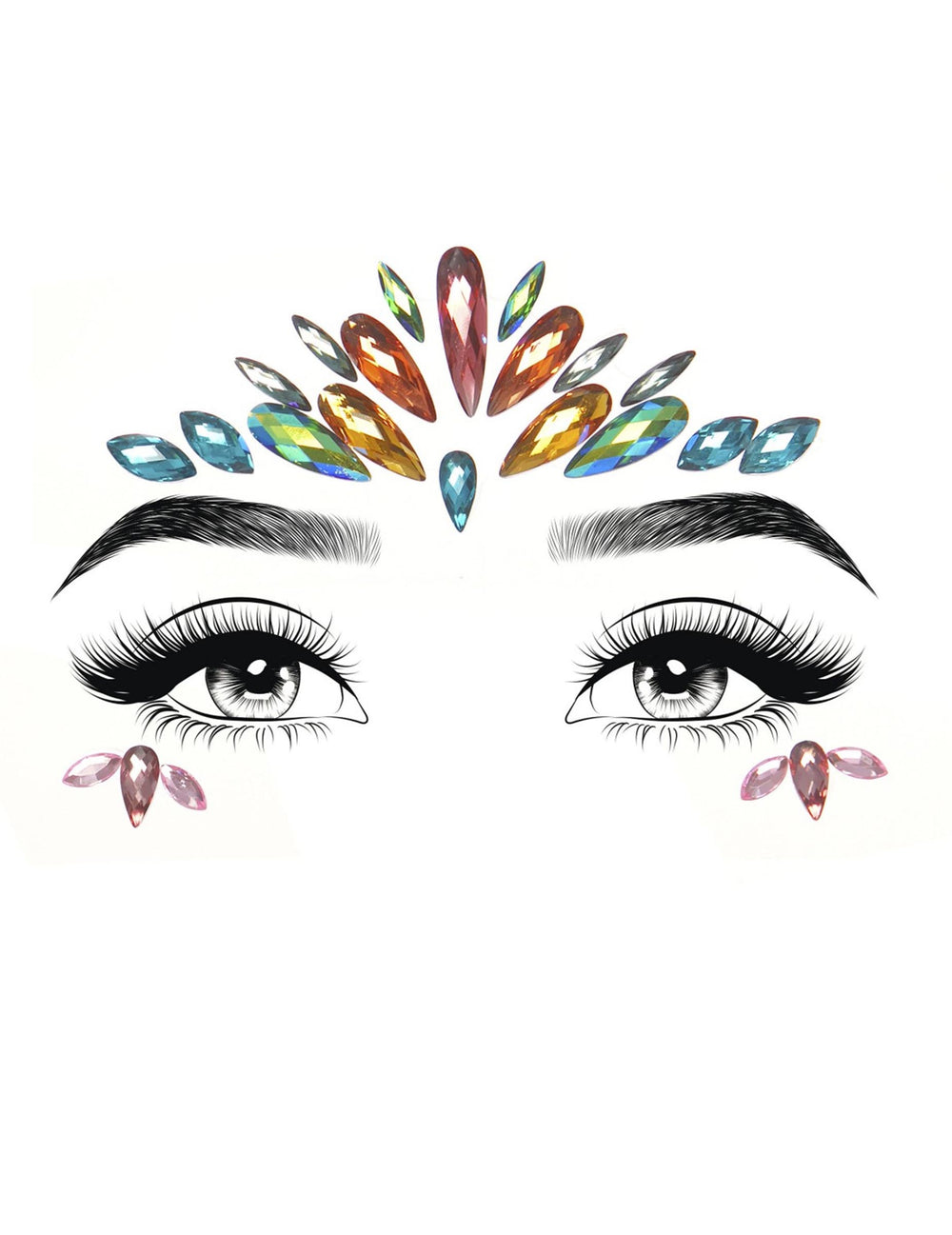 Détail du positionnement des bijoux pour visage adhésifs multicolores