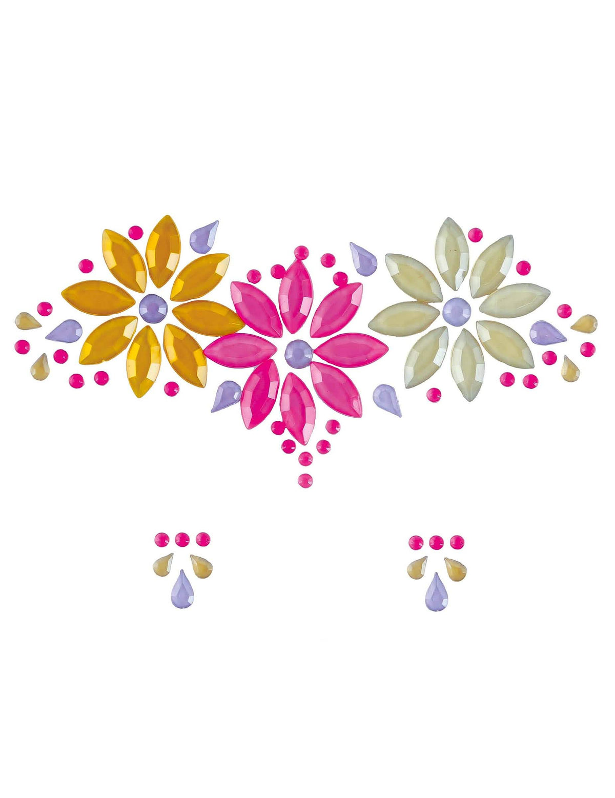 Bijutaria facial adesiva com flores coloridas	