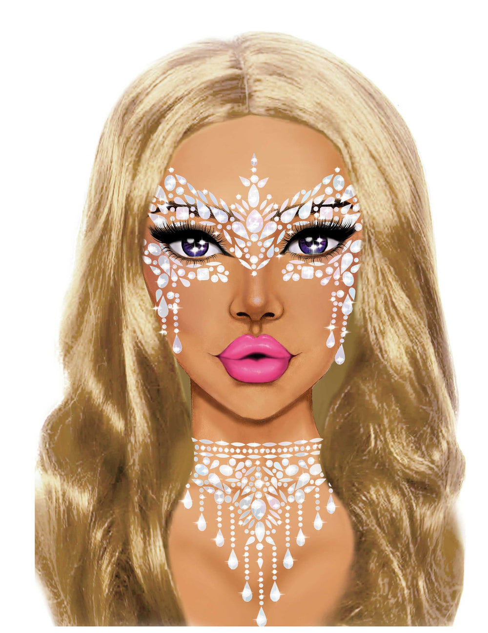 Bijoux pour visage adhésifs loup blanc pour femme blancs à strass scintillants