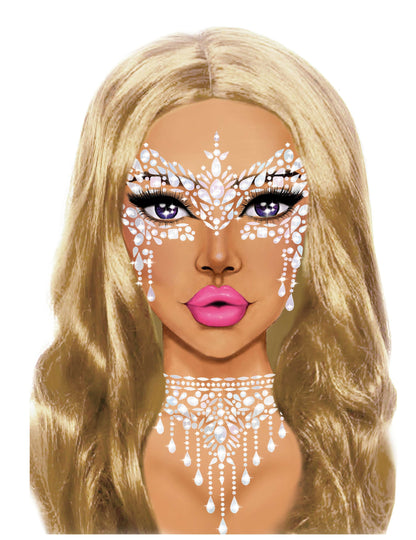 Bijoux pour visage adhésifs loup blanc pour femme blancs à strass scintillants