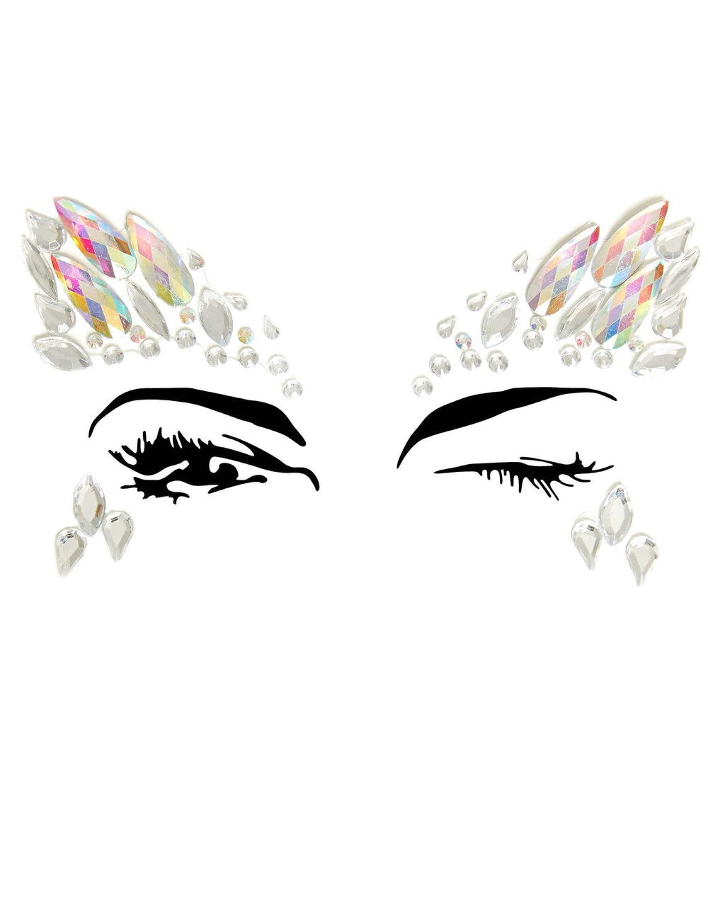 jóias faciais adesivas com motivos celestiais para adulto iridescentes com reflexos multicoloridos