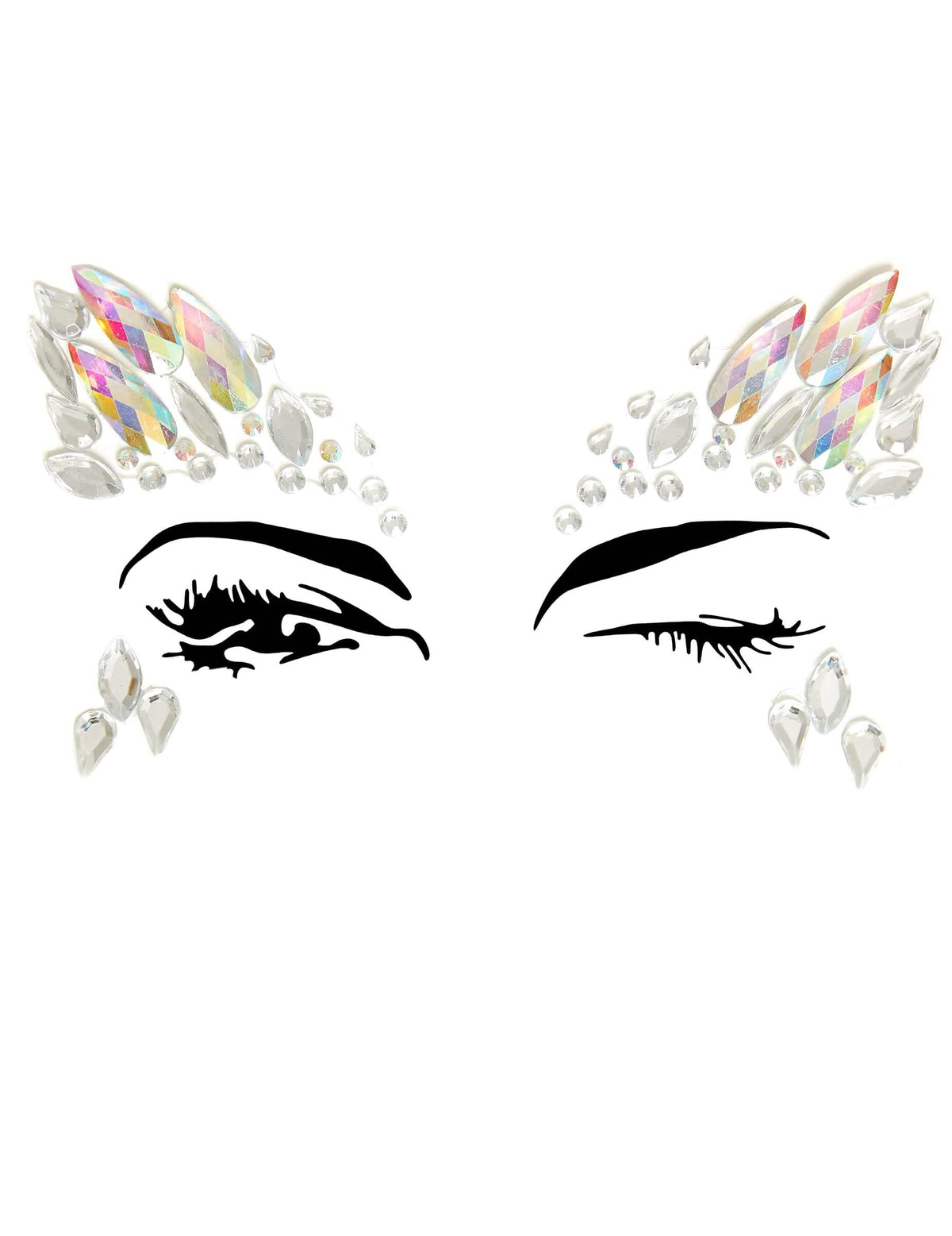 jóias faciais adesivas com motivos celestiais para adulto iridescentes com reflexos multicoloridos