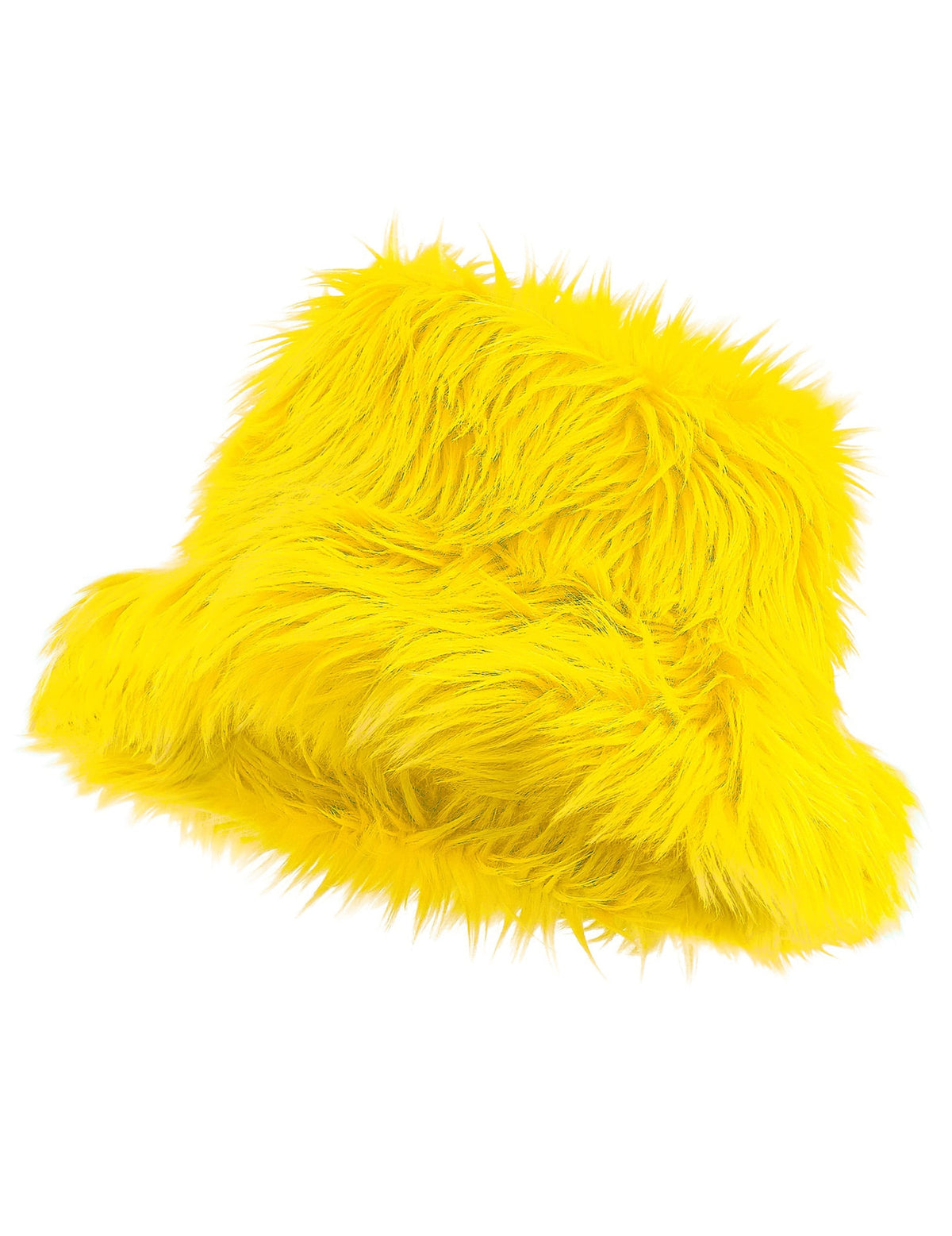 Vue de profil du bob en poils pour adulte jaune