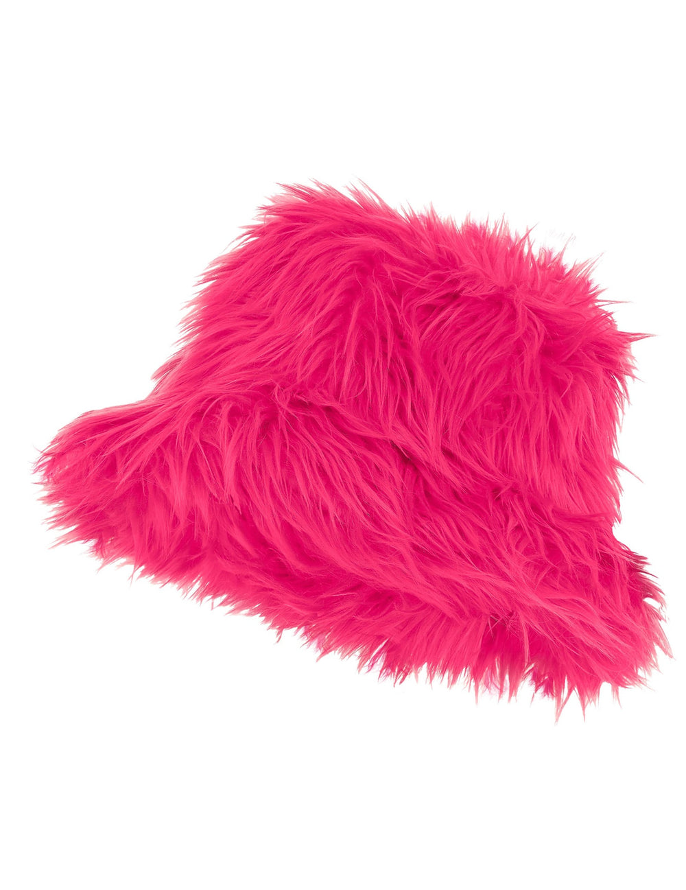 Vue de profil du bob en poils pour adulte rose fluo