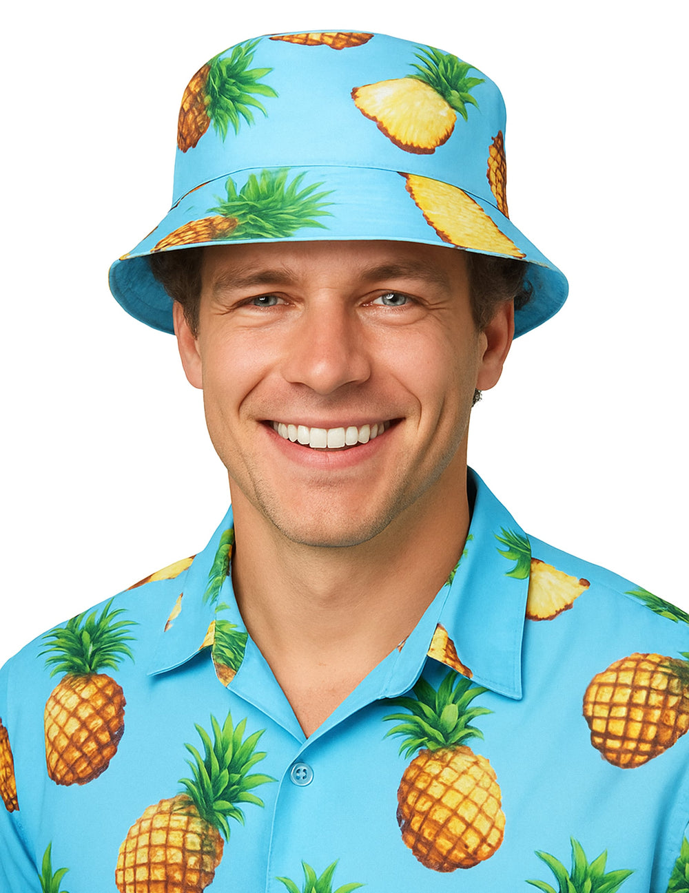 Bob hawaïen imprimé ananas pour adulte bleu ciel