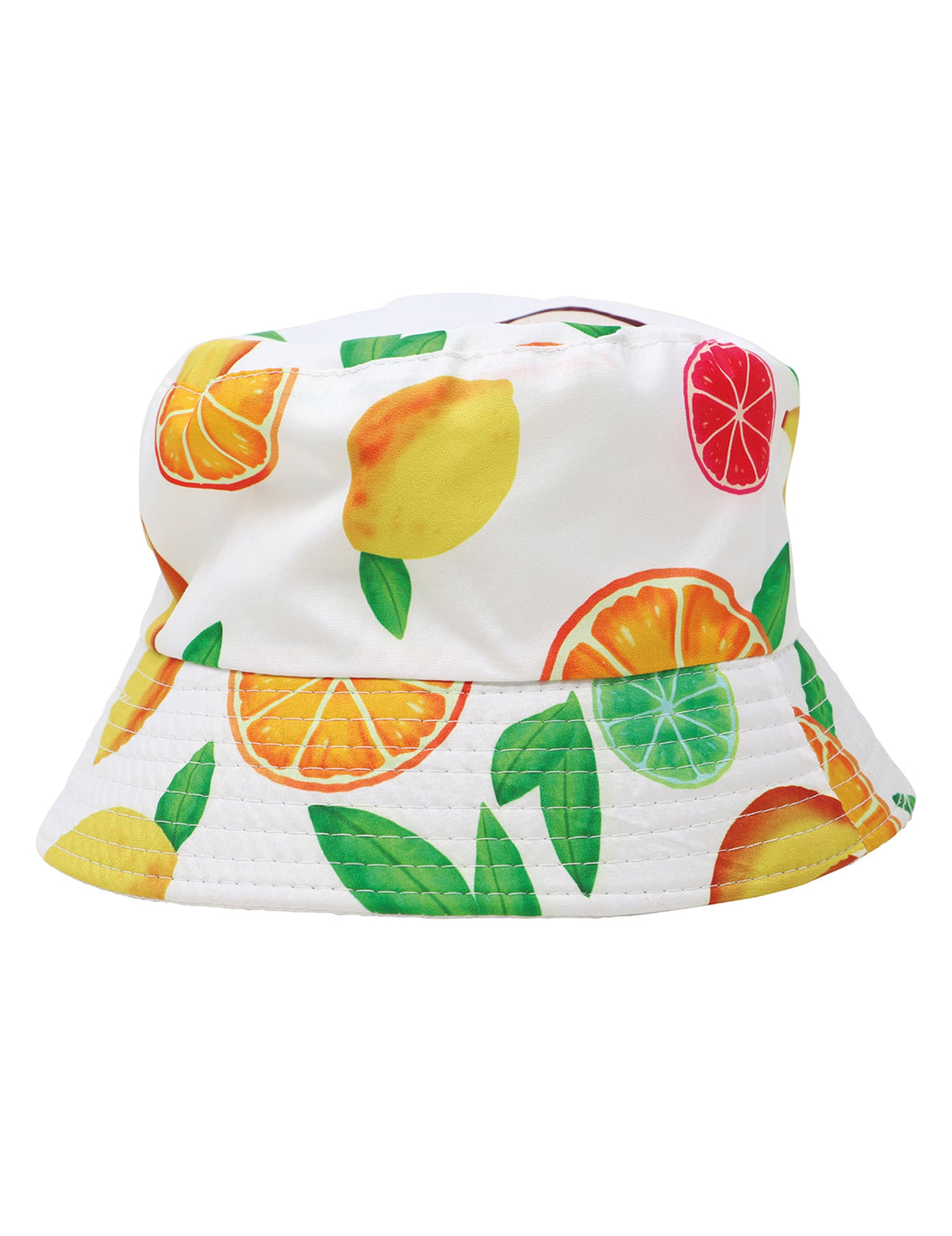 Vue de face du Bob Hawaïen imprimé Fruits Exotiques