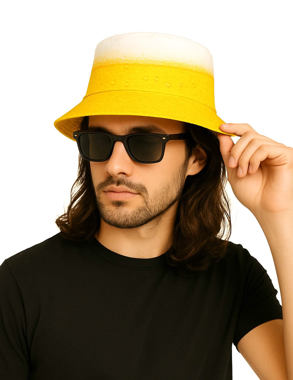 Bob estampado de cerveja para adulto amarelo e branco efeito espuma