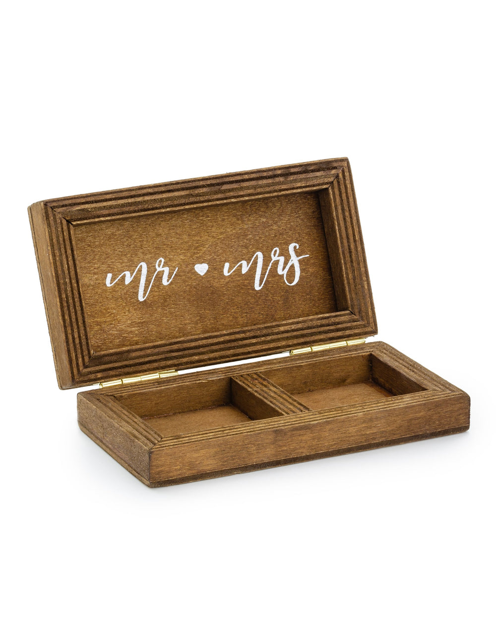 Boîte à alliances mr mrs pour mariage en bois avec inscriptions blanches