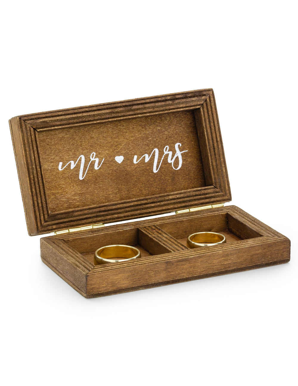Vue de l'intérieur avec alliances de la boîte à alliances mr mrs pour mariage