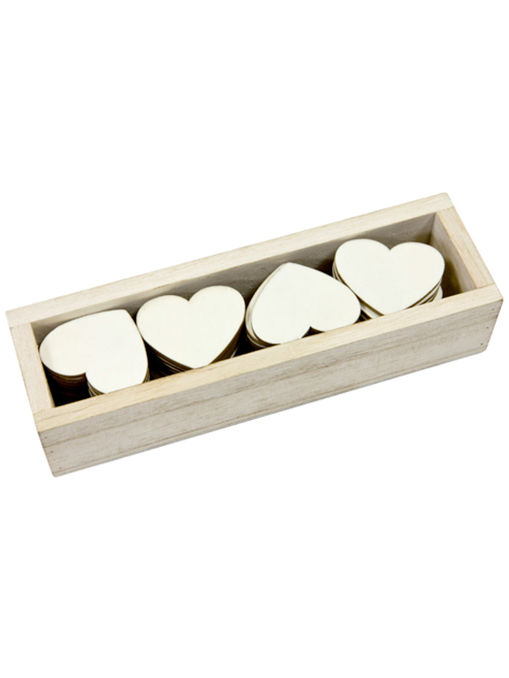 Boîte de cœurs en bois pour mariage blanc naturel