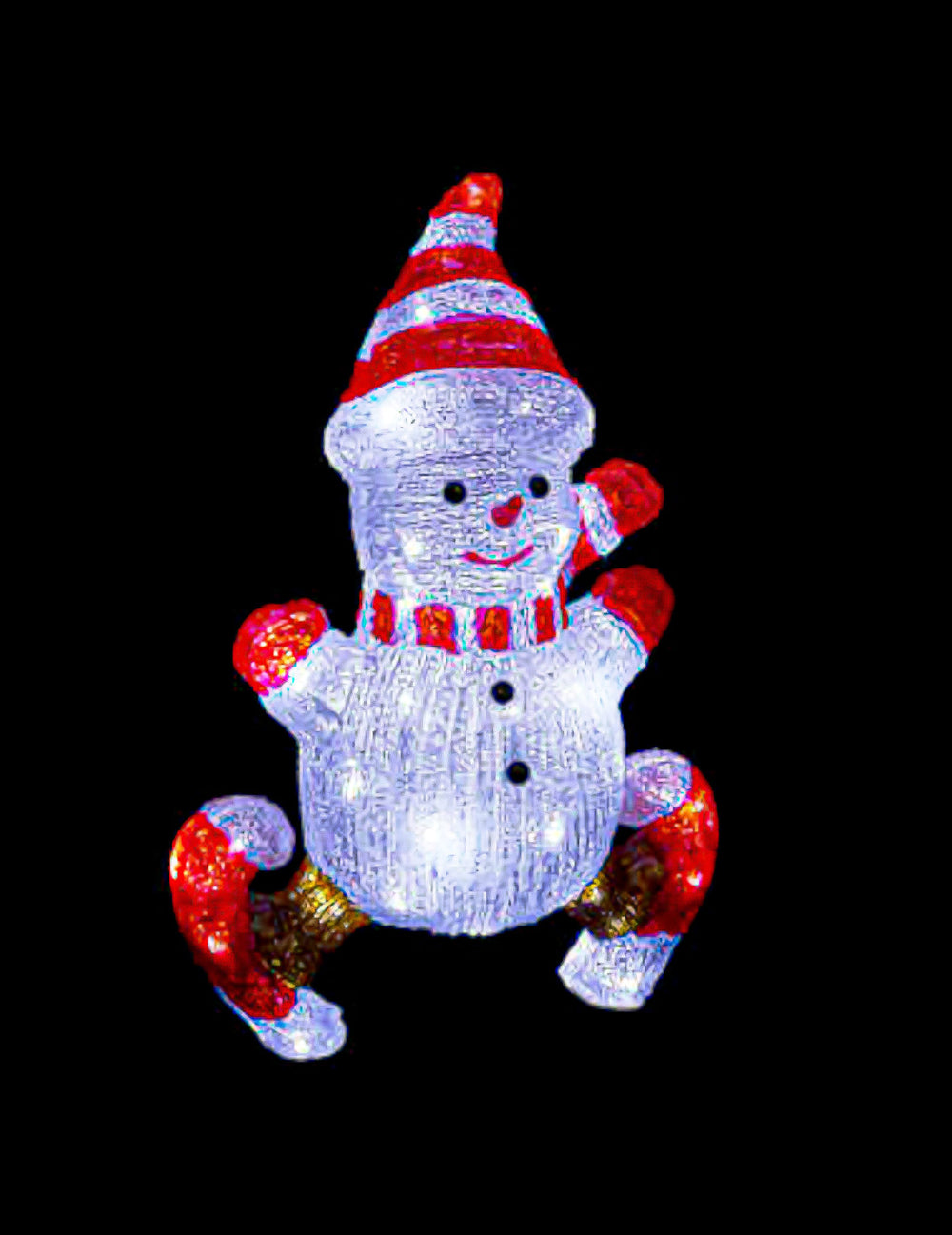 Bonhomme de neige lumineux sur patin blanc et rouge à led