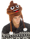 Bonnet crotte Emoji™ pour adulte marron avec pompons blancs