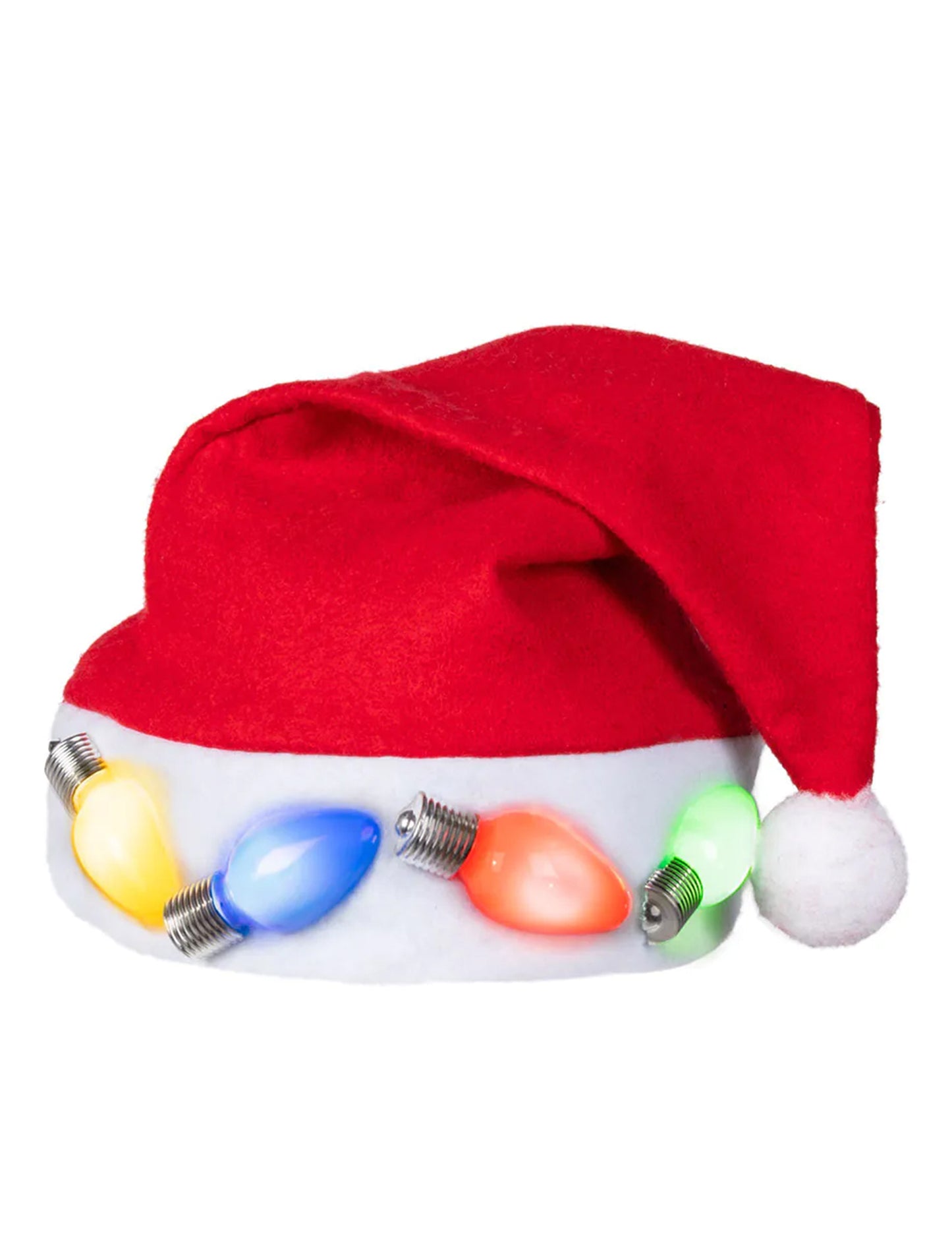 Détail des ampoules colorées du bonnet de Noël à ampoules lumineuses pour adulte