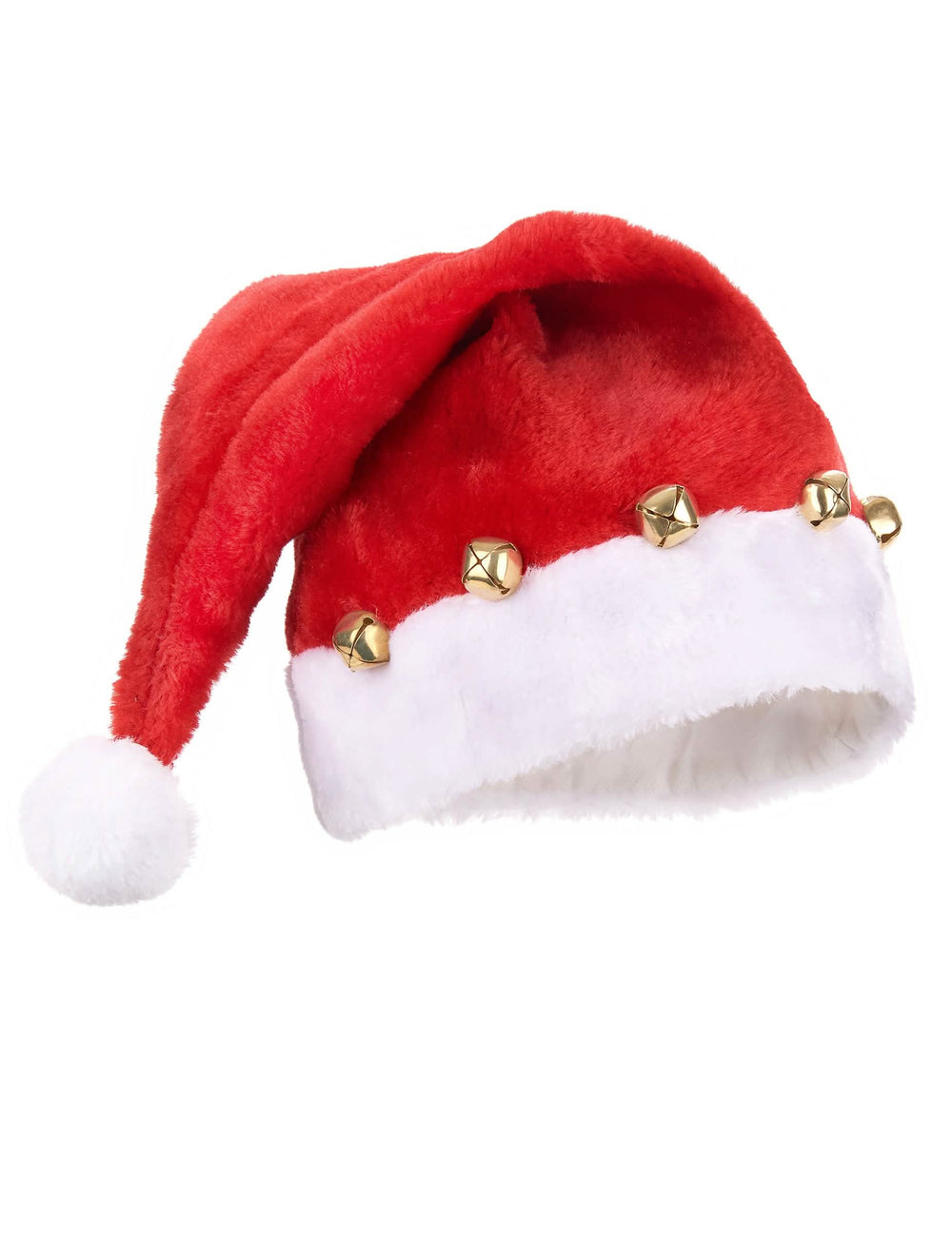 boné de pai natal para adulto vermelho e branco com guizos dourados