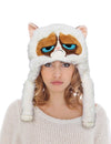 Bonnet Grumpy cat™ pour adulte blanc et marron en fausse fourrure