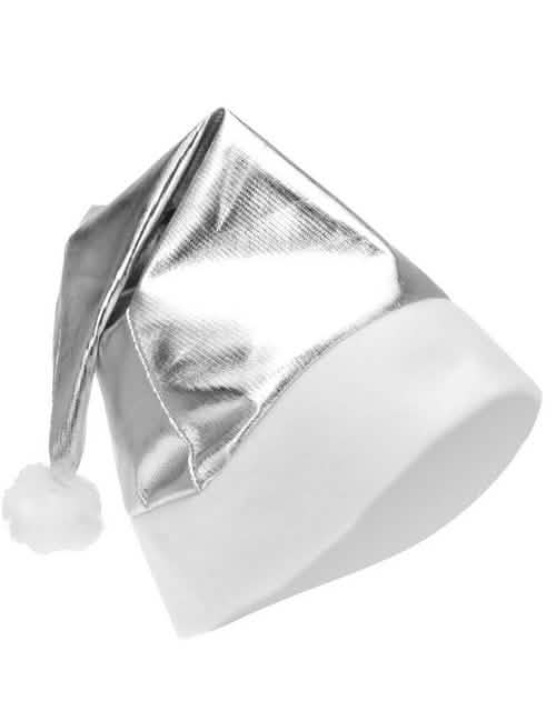 Boné metalizado de natal para adulto prateado e branco