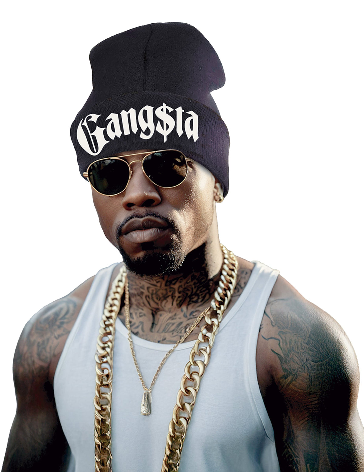 Bonnet gangsta pour adulte noir avec inscription blanche