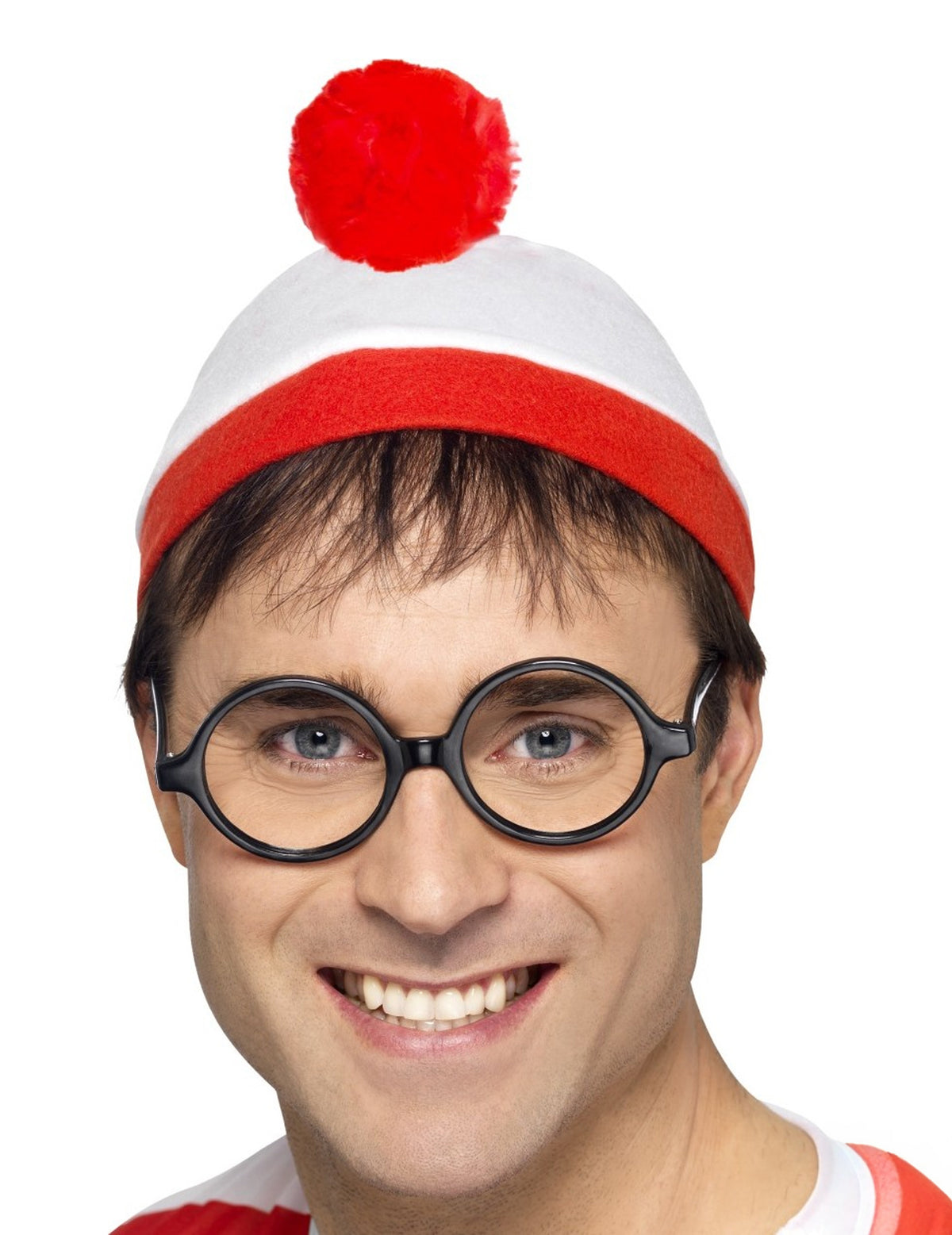 Bonnet Où est Charlie™ pour adulte rouge et blanc avec pompon