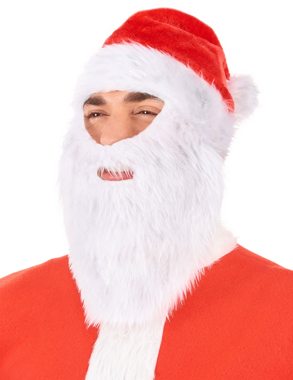 Bonnet avec barbe de Père Noël pour adulte rouge et blanc