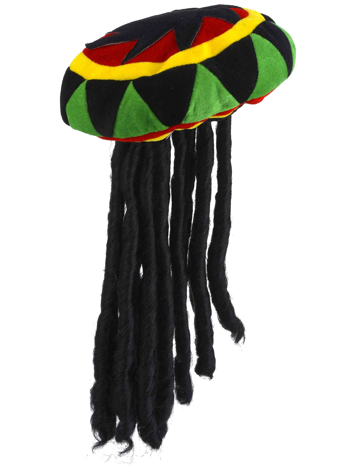 Vue de profil du bonnet rasta en velours avec dreadlocks pour adulte