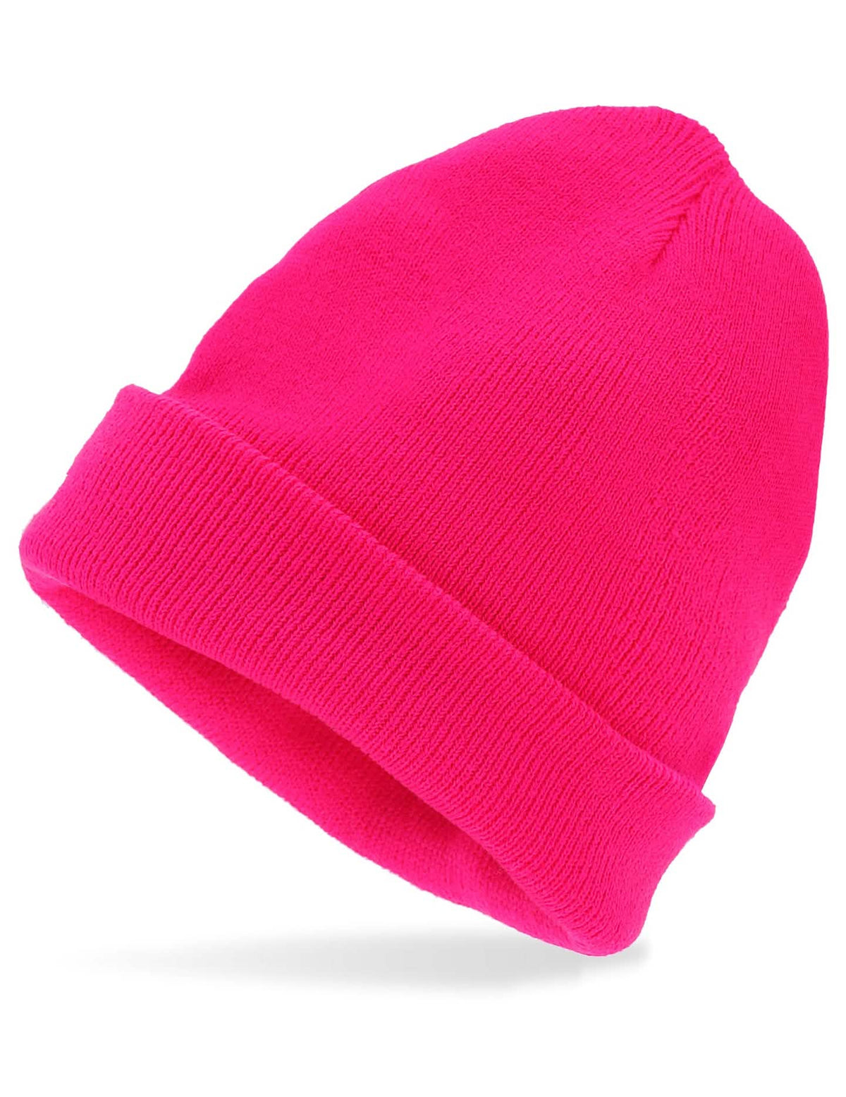 Vue de profil du bonnet rose fluo pour adulte