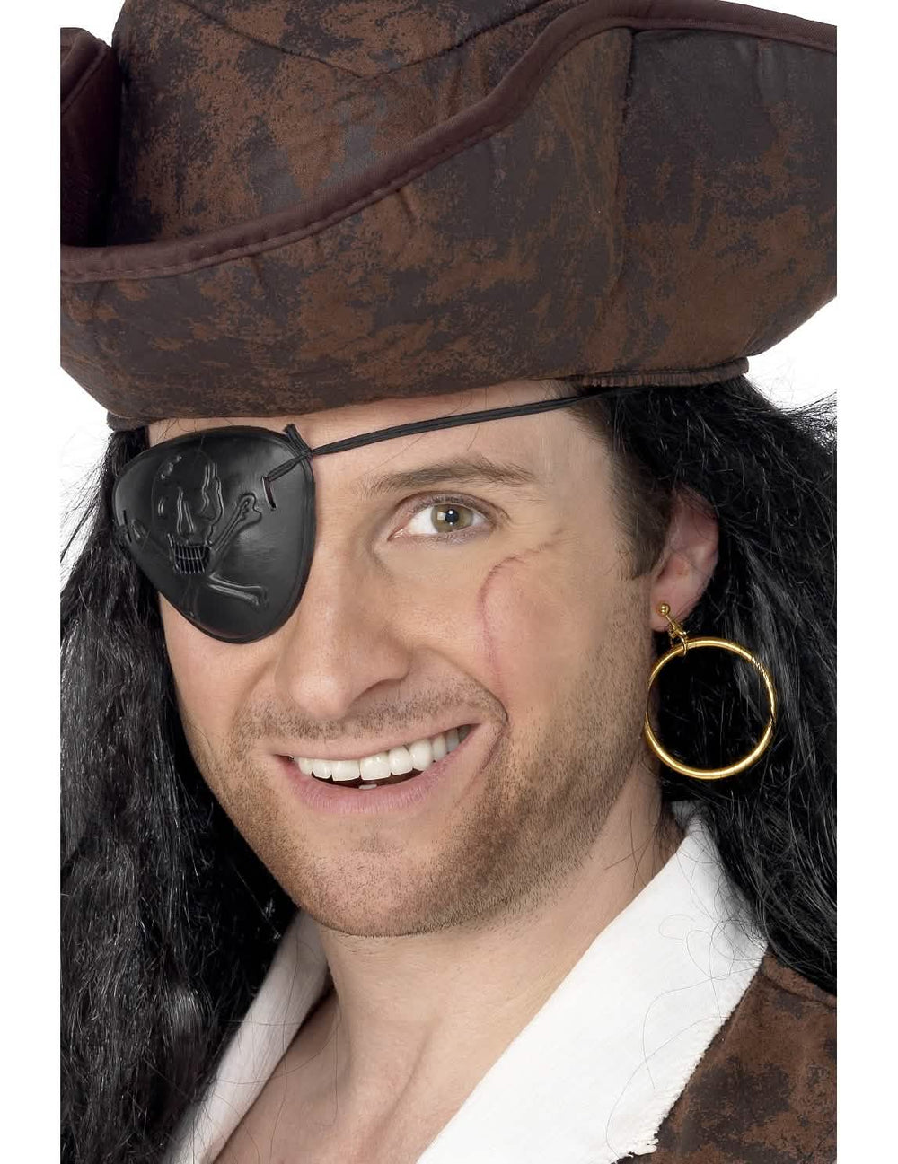 Brinco e tapa-olho pirata para adulto preto e dourado