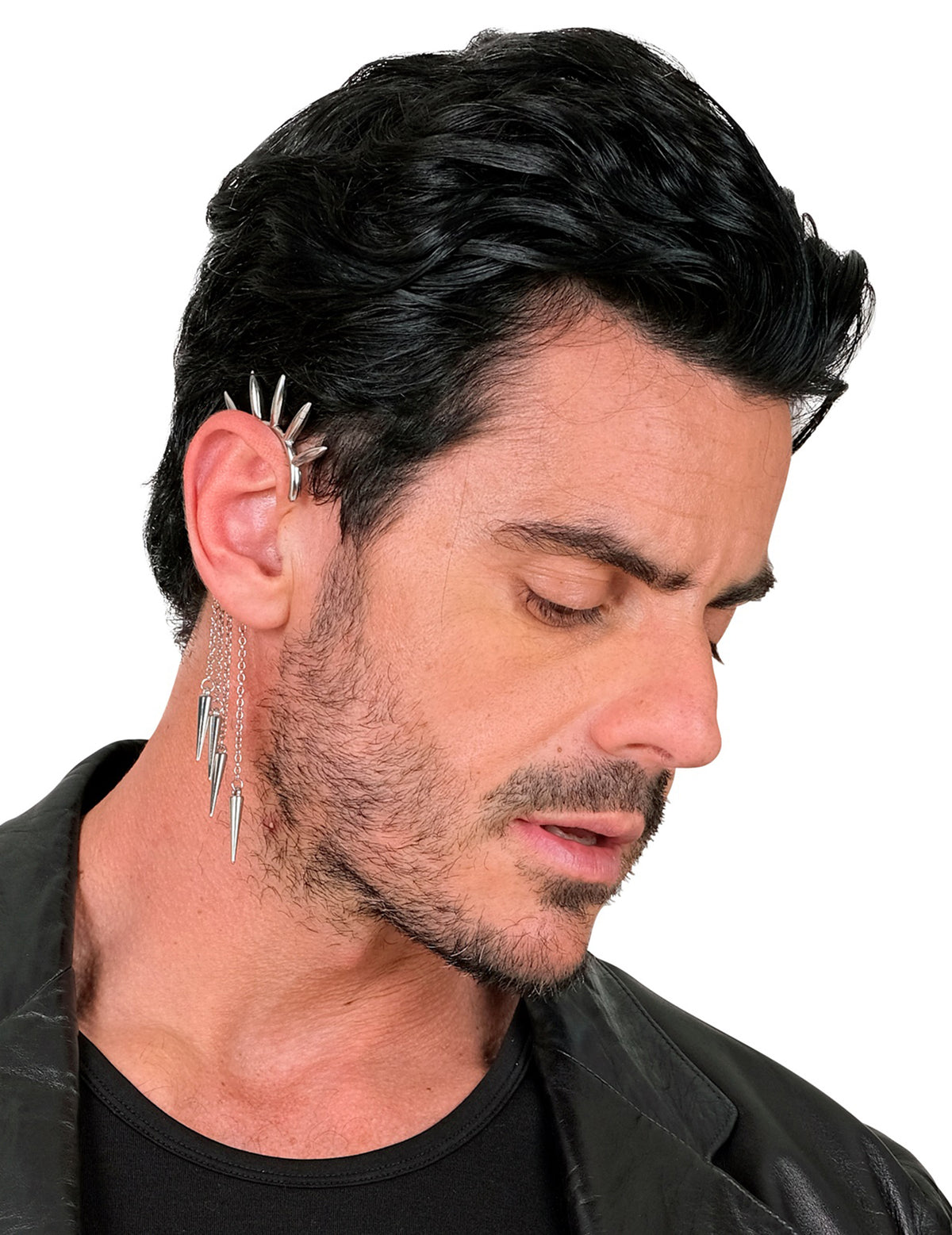 Boucle d'oreille punk à pointes pour adulte argentée