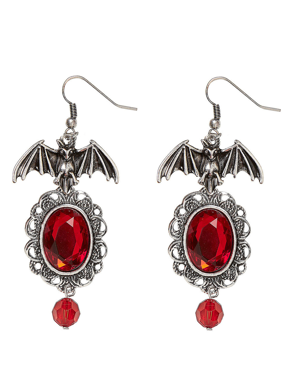 Boucles d'oreilles chauve souris gothique pour femme rouge et argenté