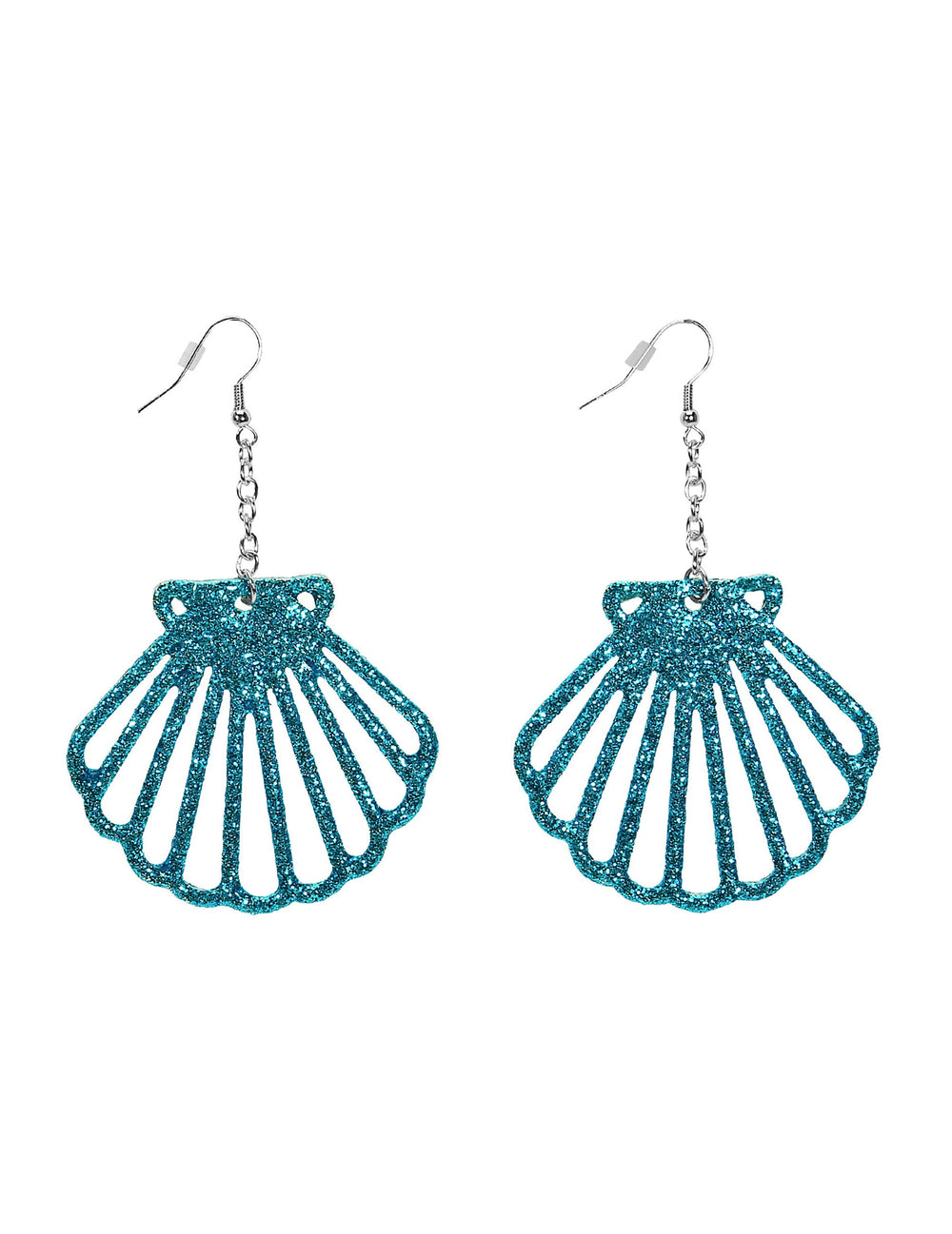 Boucles d'oreilles coquillages brillants pour adulte turquoise à paillettes
