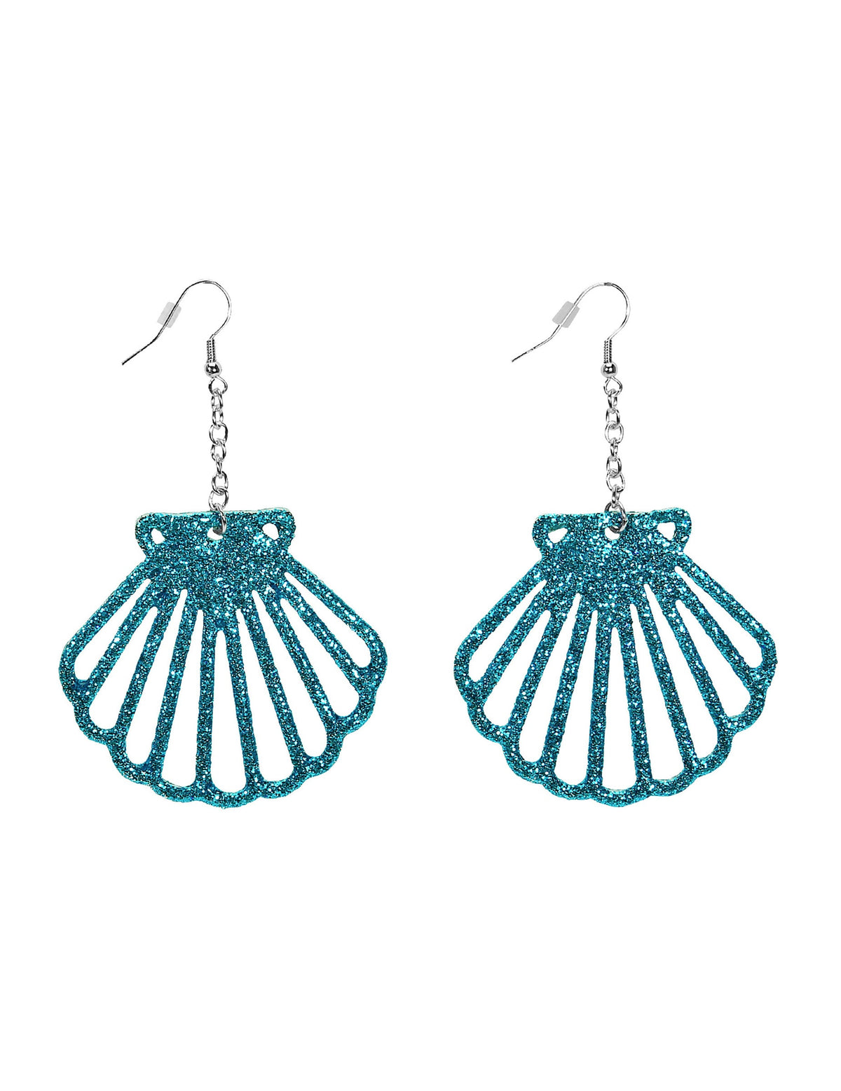 Boucles d'oreilles coquillages brillants pour adulte turquoise à paillettes