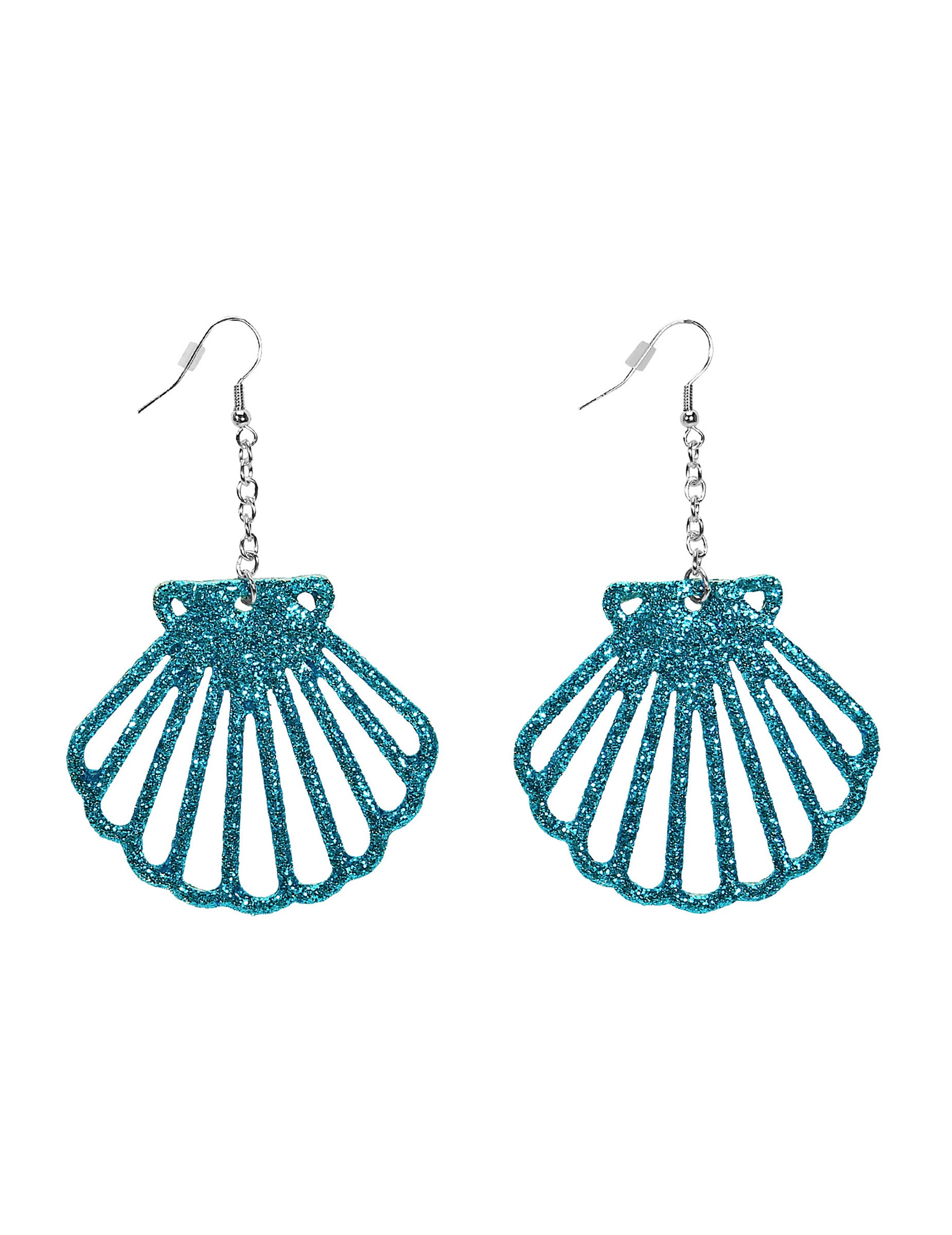 Boucles d'oreilles coquillages brillants pour adulte turquoise à paillettes