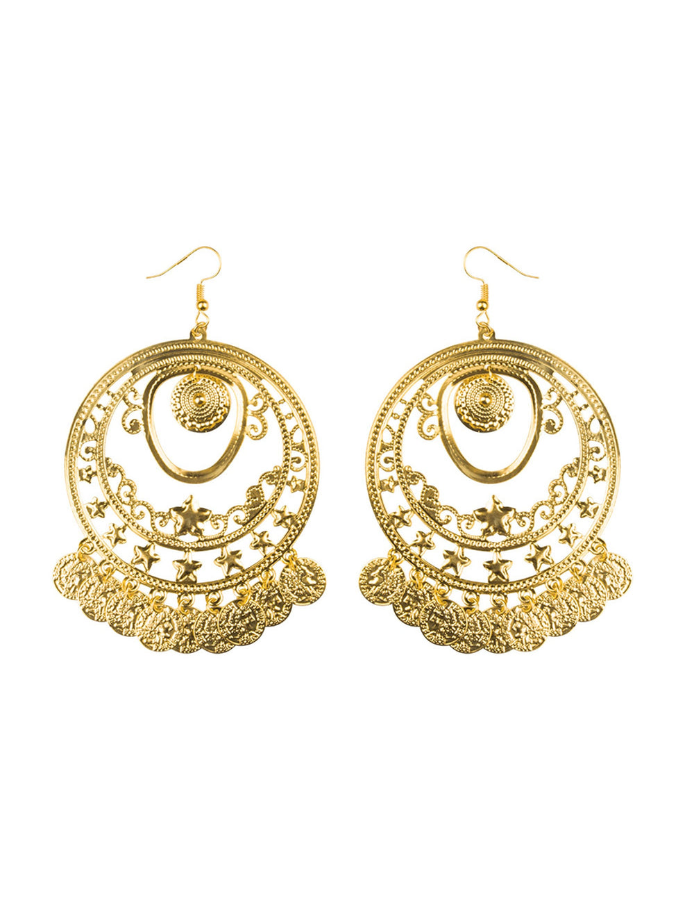 Vue de face de la paire de boucles d'oreilles danseuse orientale