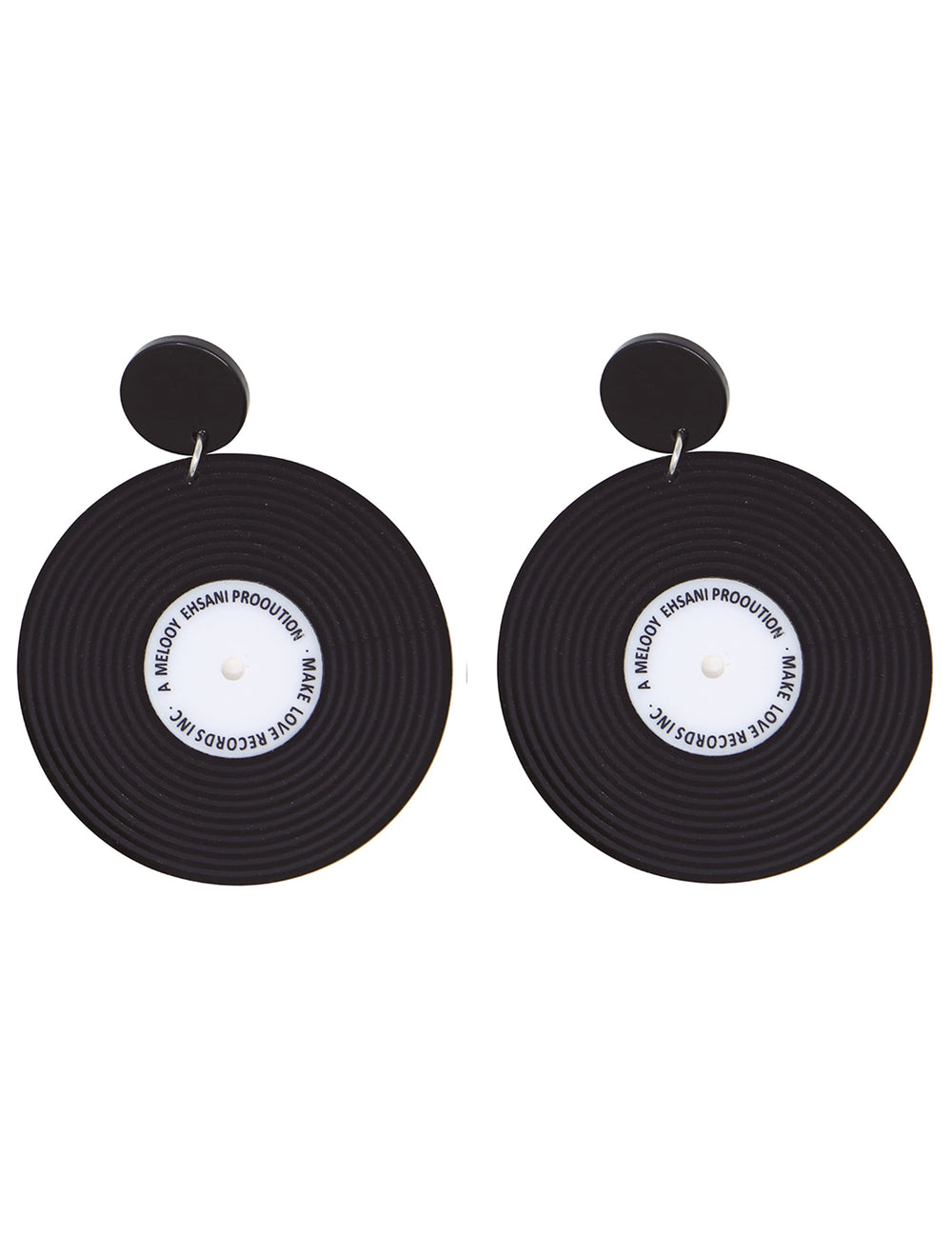 Gros plan sur la paire de boucles d'oreilles disques vinyles rétro