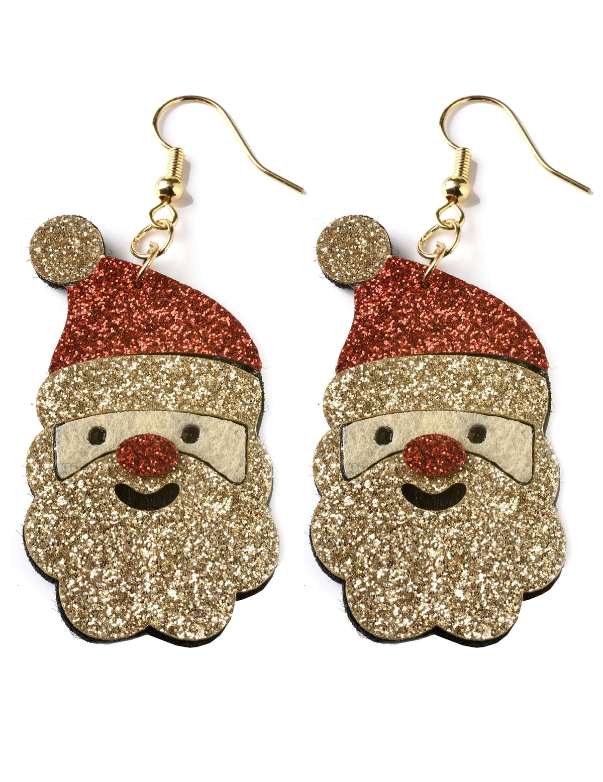 Boucles d'oreilles Père Noël pour adulte à paillettes rouges et dorées